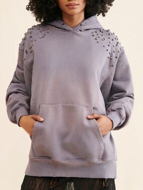 Free People Lonely Heart Hoodie Sweatshirt a Gray - Small